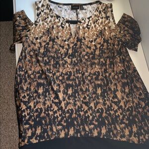Rafaella brand like new Brown Black Animal Print Cold Shoulder Blouse